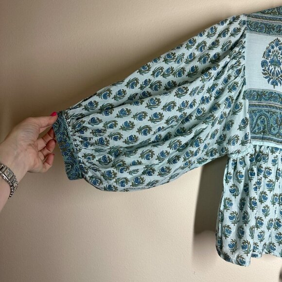 Naked Generation Hand Blocked Prairie Blouse Womens Size M Boho Peasant Shirt - Picture 3 of 8